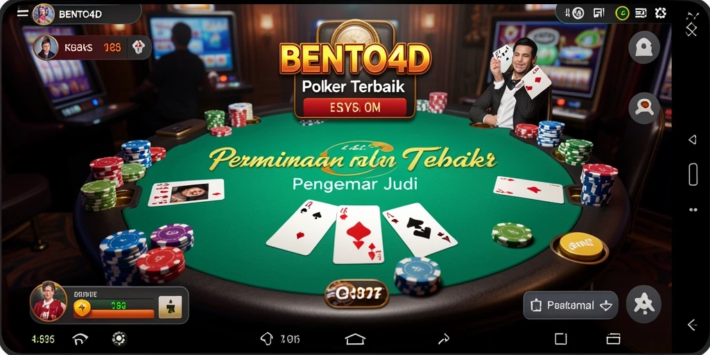 Screenshot BENTO4D menampilkan suasana permainan Poker yang mendebarkan.
