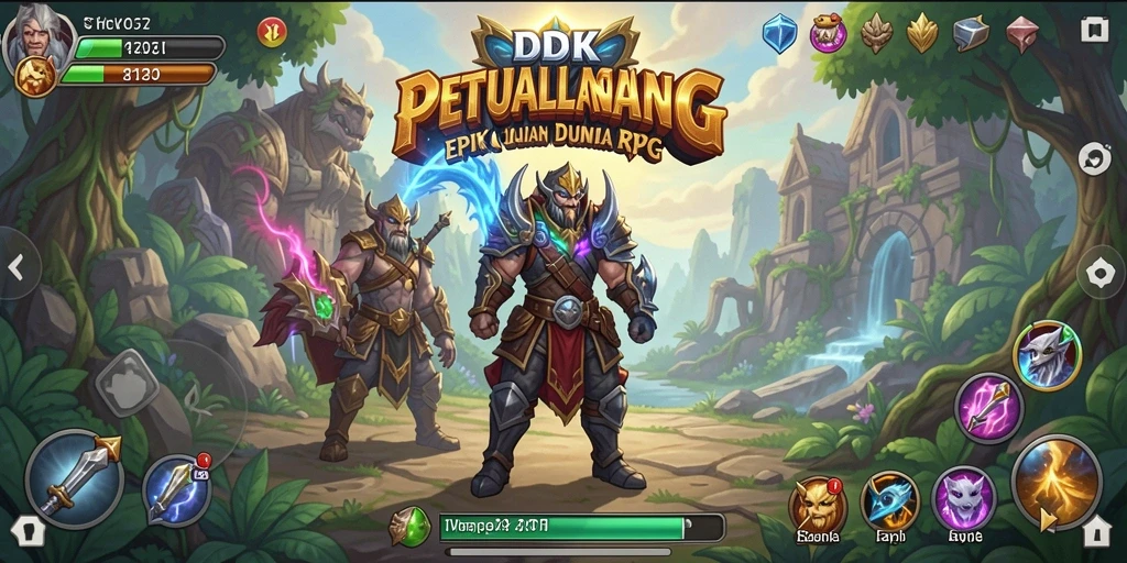 Tampilan gameplay DKK yang menampilkan pertarungan epik RPG.