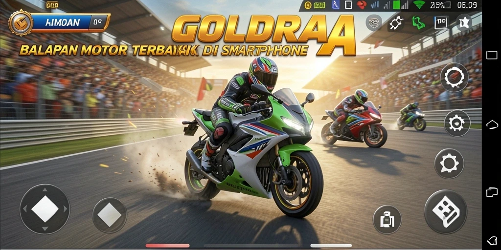 Tampilan seru gameplay balap motor di GOLDRAJA.