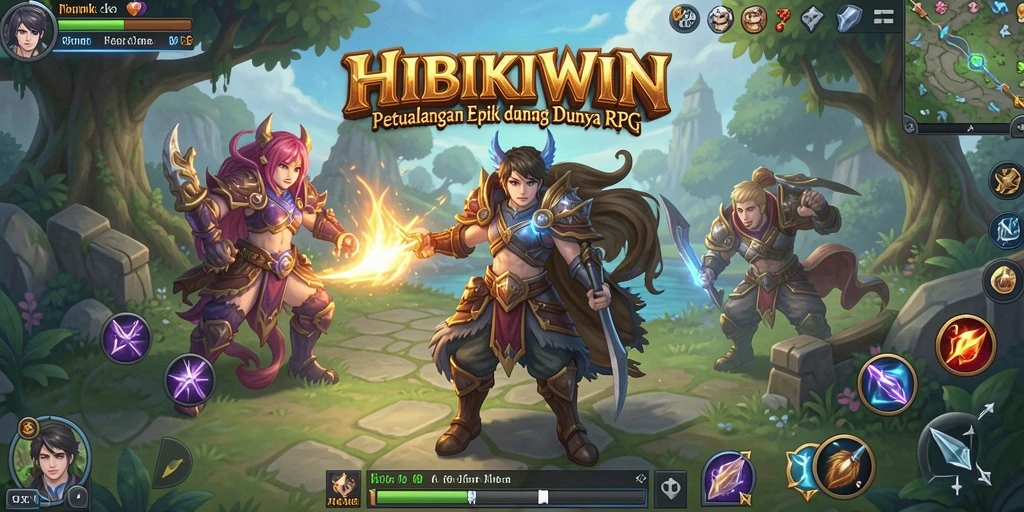 Tangkapan layar gameplay RPG HIBIKIWIN yang mendebarkan.