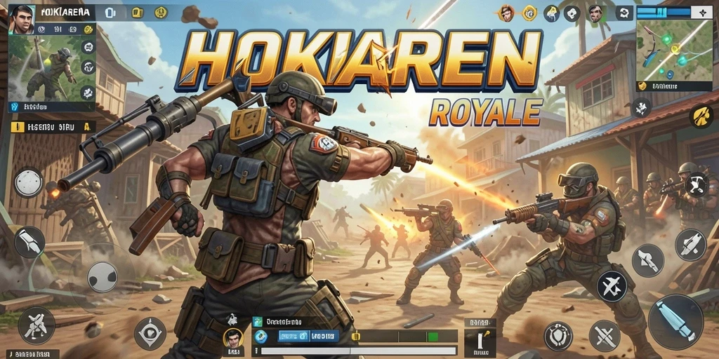Gameplay HOKIARENA yang menegangkan dan seru dalam pertempuran Battle Royale.