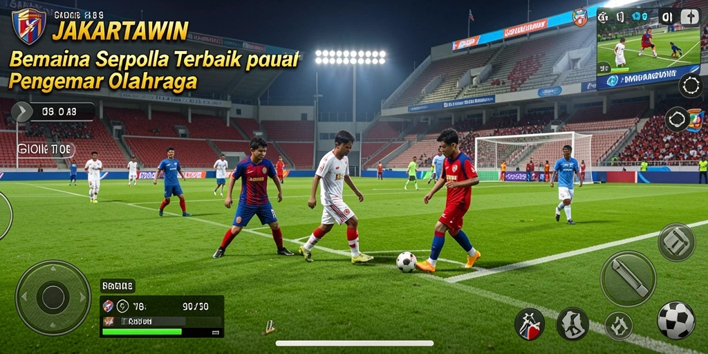 Tampilan gameplay seru dalam <strong>JAKARTAWIN</strong> dengan aksi sepak bola yang mendebarkan.