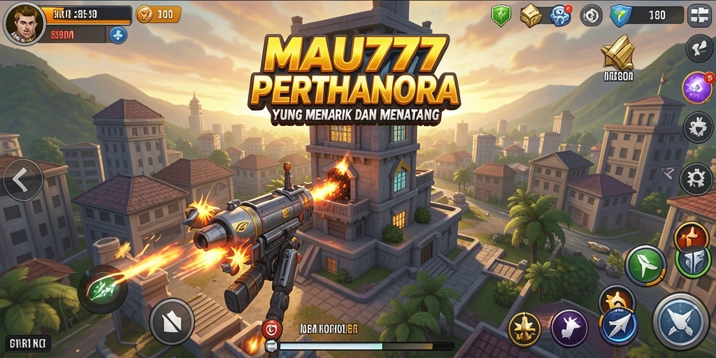Screenshot gameplay MAU777 dengan aksi menara pertahanan.