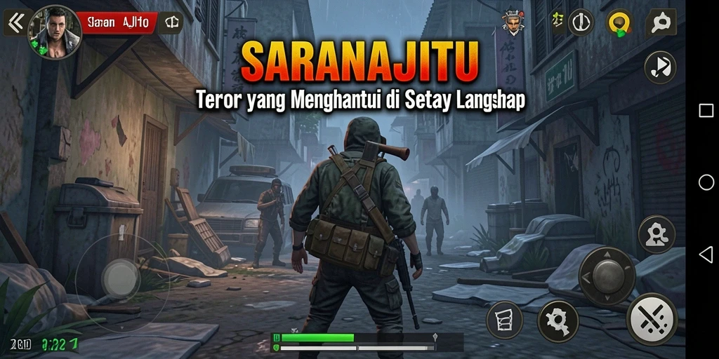 Tampilan gameplay SARANAJITU yang menakutkan dan penuh ketegangan.