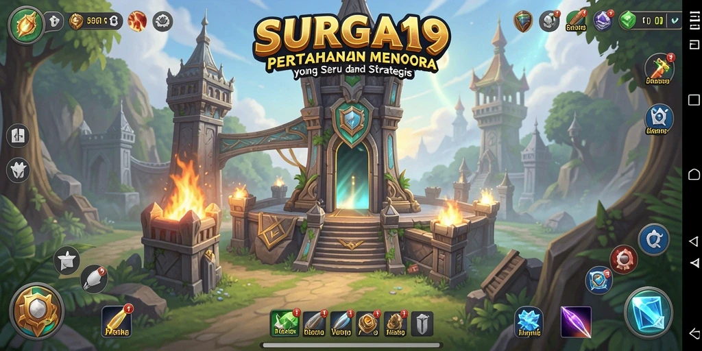 Tangkapan layar dari gameplay Tower Defense SURGA19 yang seru.