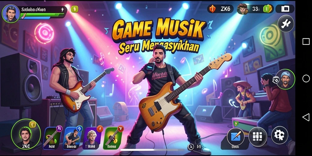 Screenshot gameplay ZK6 menampilkan pengalaman bermain musik yang interaktif.